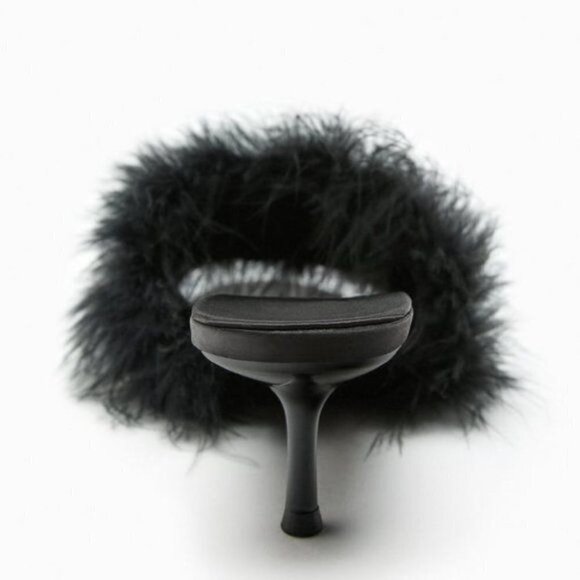 ZARA HEELED MULES WITH FEATHERS Black SIZE 8 | 1302/110/800 - Picture 8 of 10